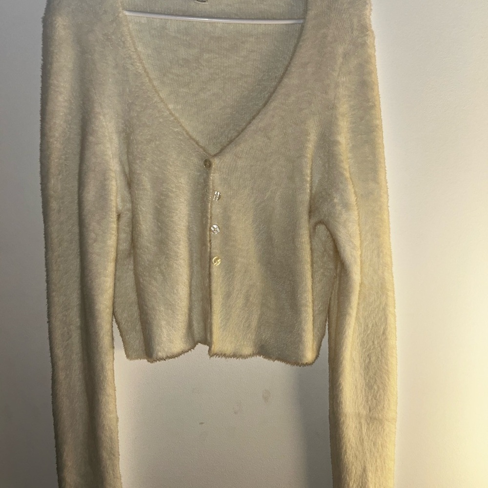 Aeropostale Cream Fuzzy Cardigan